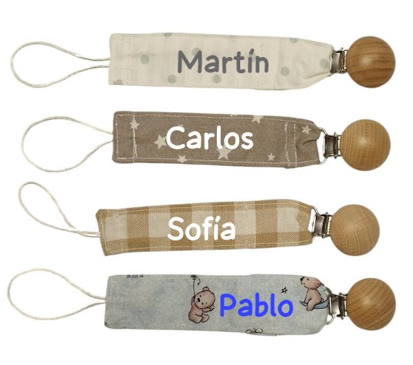 Cadena de chupete de tela personalizada con nombre del bebé