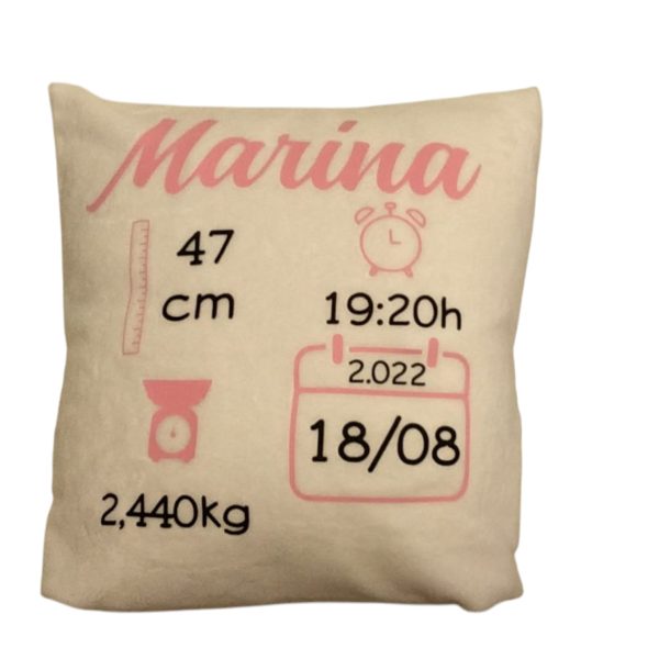 Cojin datos nacimiento del bebé