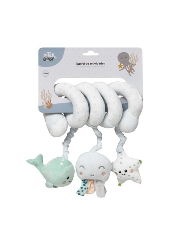Espiral de actividades para bebé con juguetes colgantes y texturas sensoriales