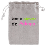 Juego infantil de memoria con fichas de madera y pinturas en bolsa de algodón
