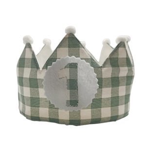 Corona de cumpleaños infantil con estampado vichy clásico, ajustable y reutilizable para fiestas y fotos