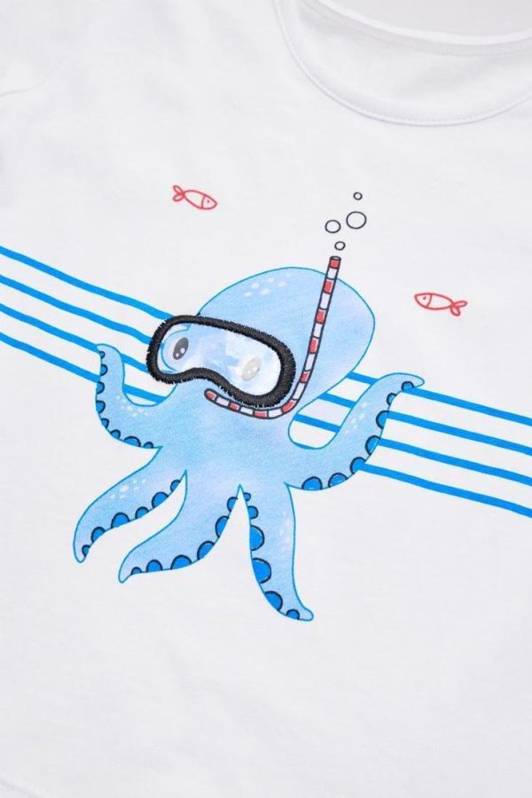 Conjunto de baño para niño con camiseta y culetín a juego, estampado de pulpo, tejido elástico y de secado rápido