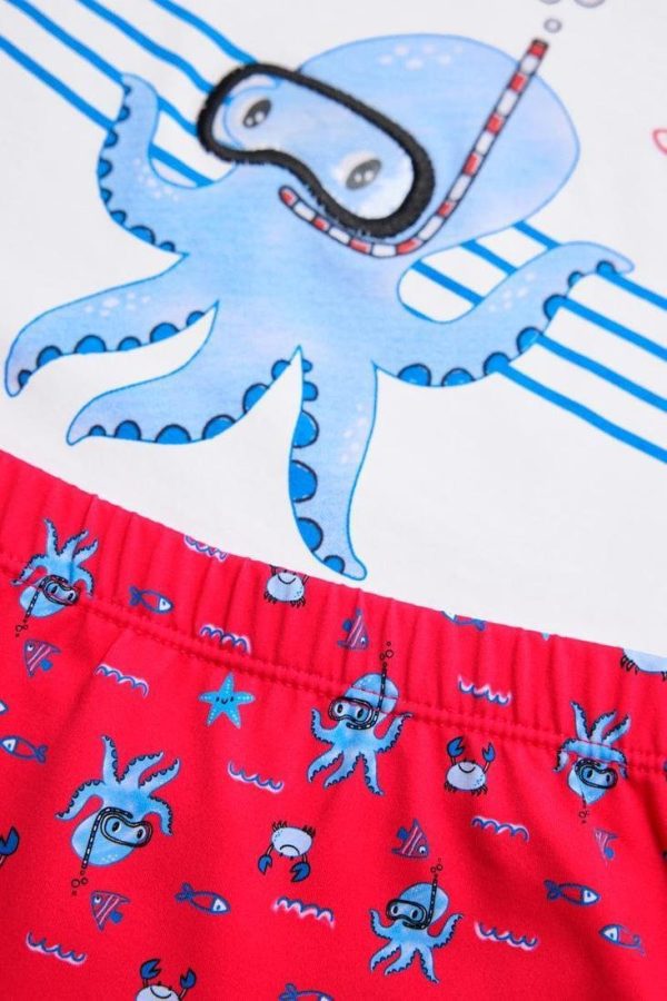 Conjunto de baño para niño con camiseta y culetín a juego, estampado de pulpo, tejido elástico y de secado rápido