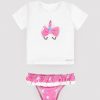Conjunto de baño para niña con camiseta y culetín a juego, diseño unicornio, tejido elástico y de secado rápido