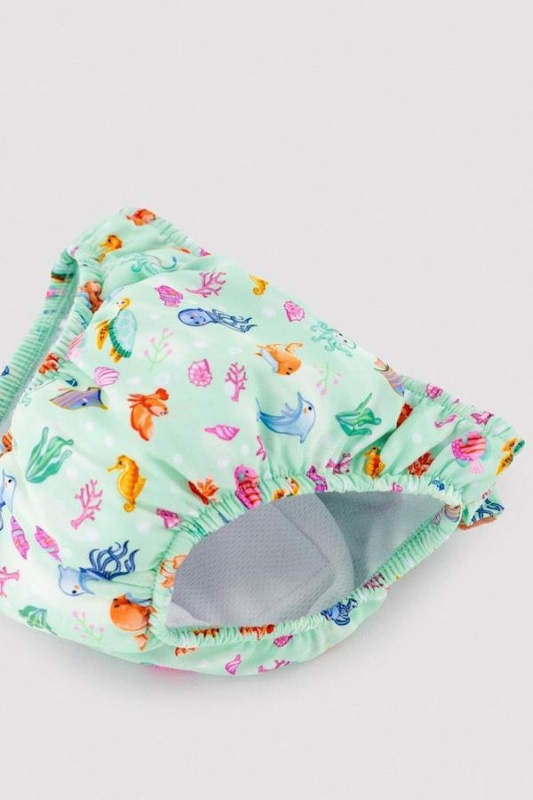 Culetín antifugas para bebé o niño pequeño con estampado de peces, tejido elástico y de secado rápido
