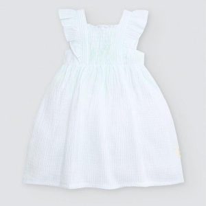 Vestido de rayas para niña de Ysabel Mora, confeccionado en algodón suave y transpirable, ideal para primavera y verano, cómodo y fresco